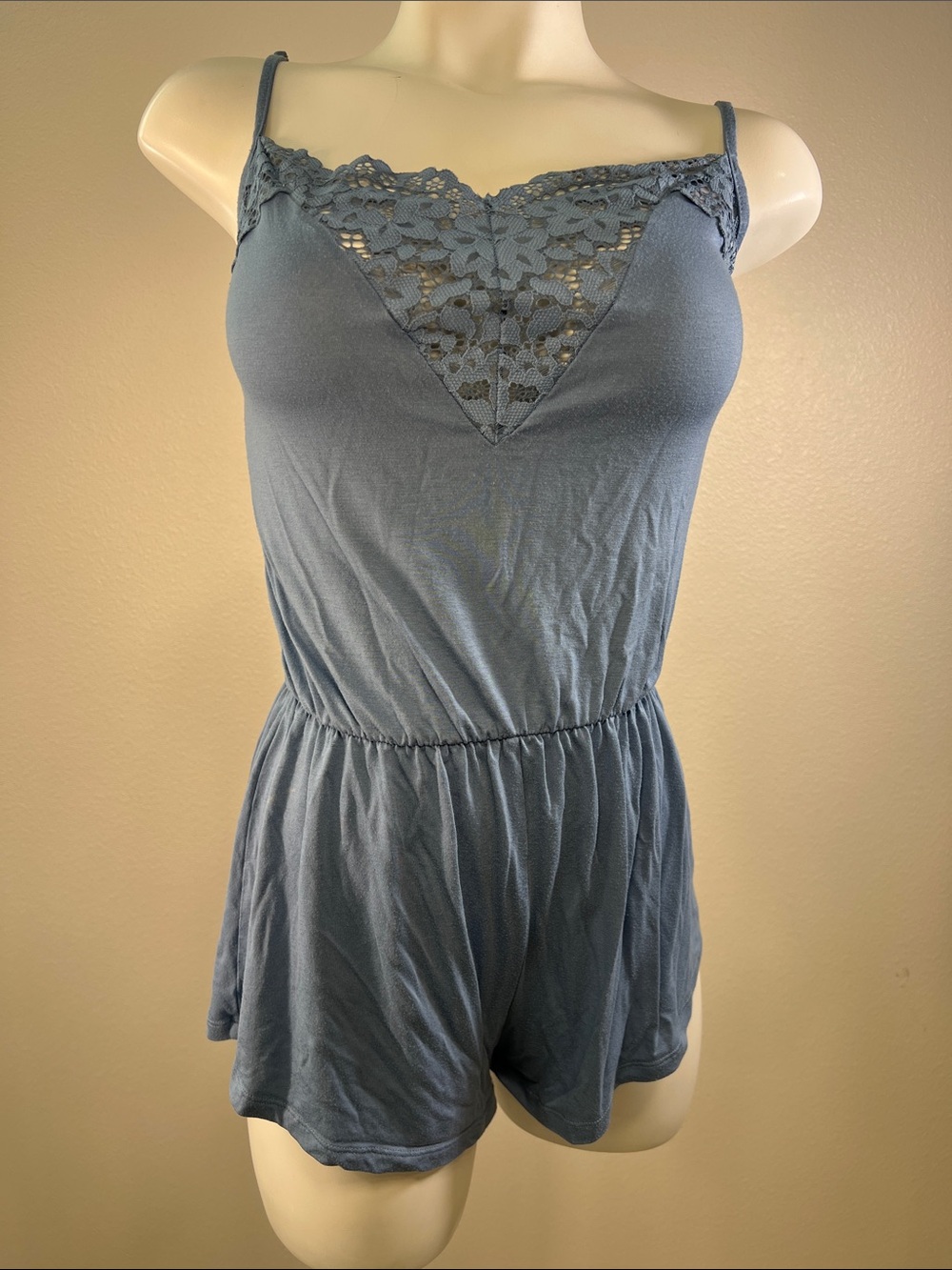 Victoria's Secret Slate Blue Lace-Trim Romper XS